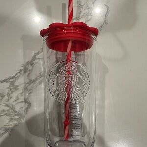 Starbucks Tumbler with Vibrant Red Lid and Straw